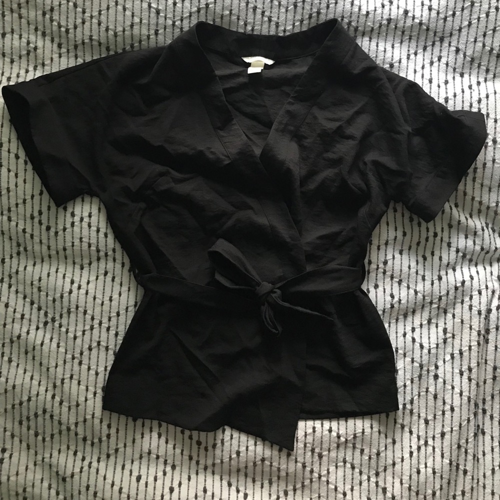 H&M black kimono belted wrap top